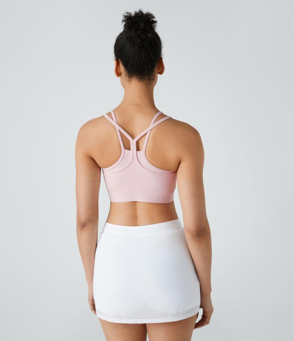 Low Support Backless Cut Out Contrast Mesh 2-in-1 Yoga Sports Bra  | Womens  Sports Bras Clothing Pale Lilac/White/Black