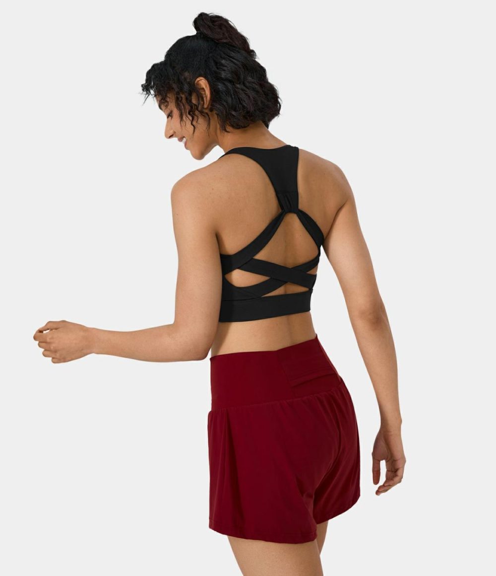 Low Support Backless Racerback Crisscross Yoga Sports Bra  | Womens  Sports Bras Clothing Sports Bras