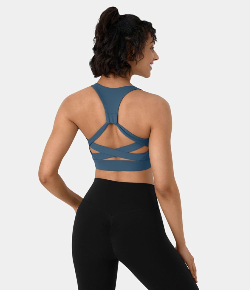 Low Support Backless Racerback Crisscross Yoga Sports Bra  | Womens  Sports Bras Clothing Sports Bras