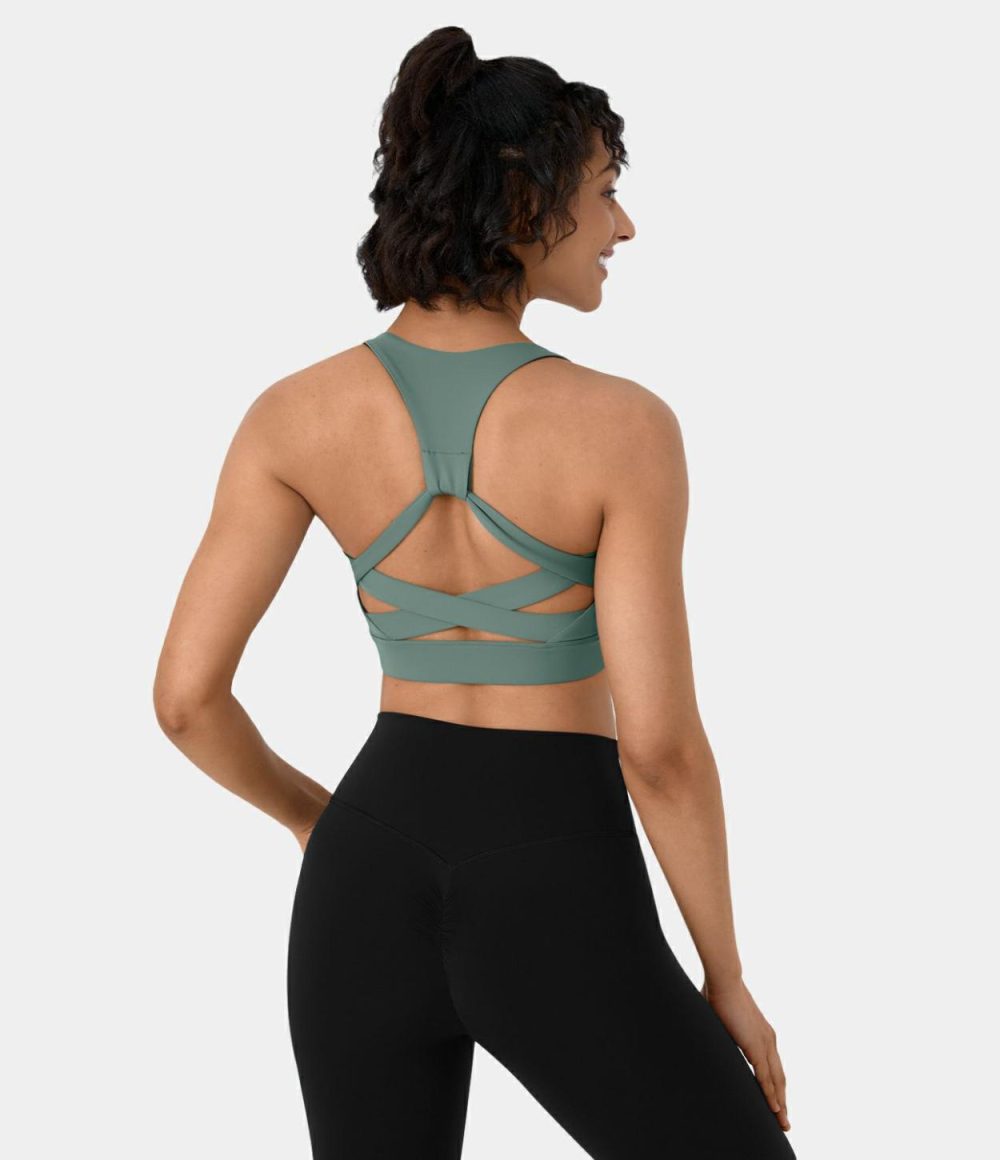 Low Support Backless Racerback Crisscross Yoga Sports Bra  | Womens  Sports Bras Clothing Sports Bras