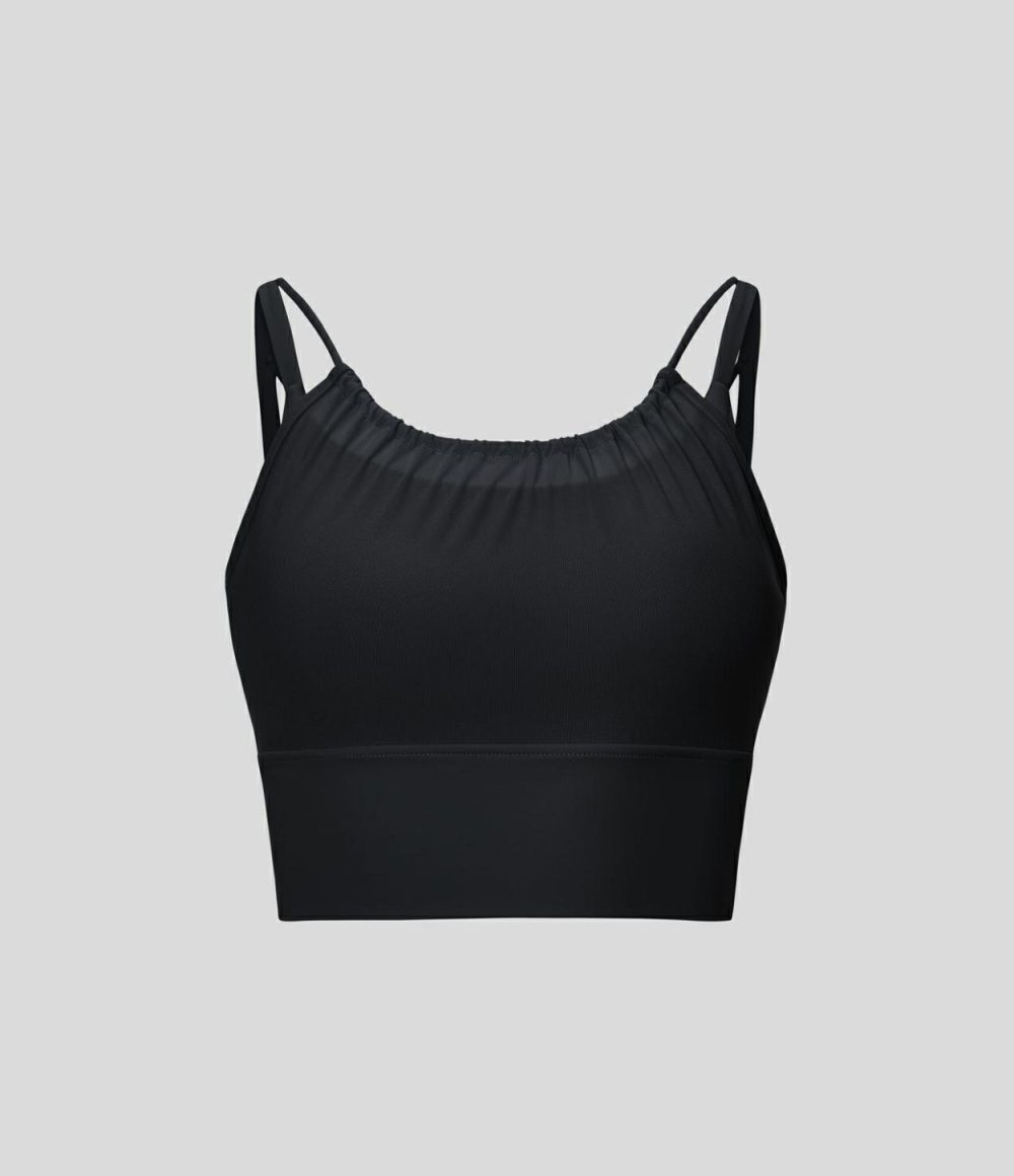 Low Support Contrast Mesh Plicated Backless Yoga Sports Bra  | Womens  Sports Bras Clothing Black/Thin Ice Blue/Jet Stream