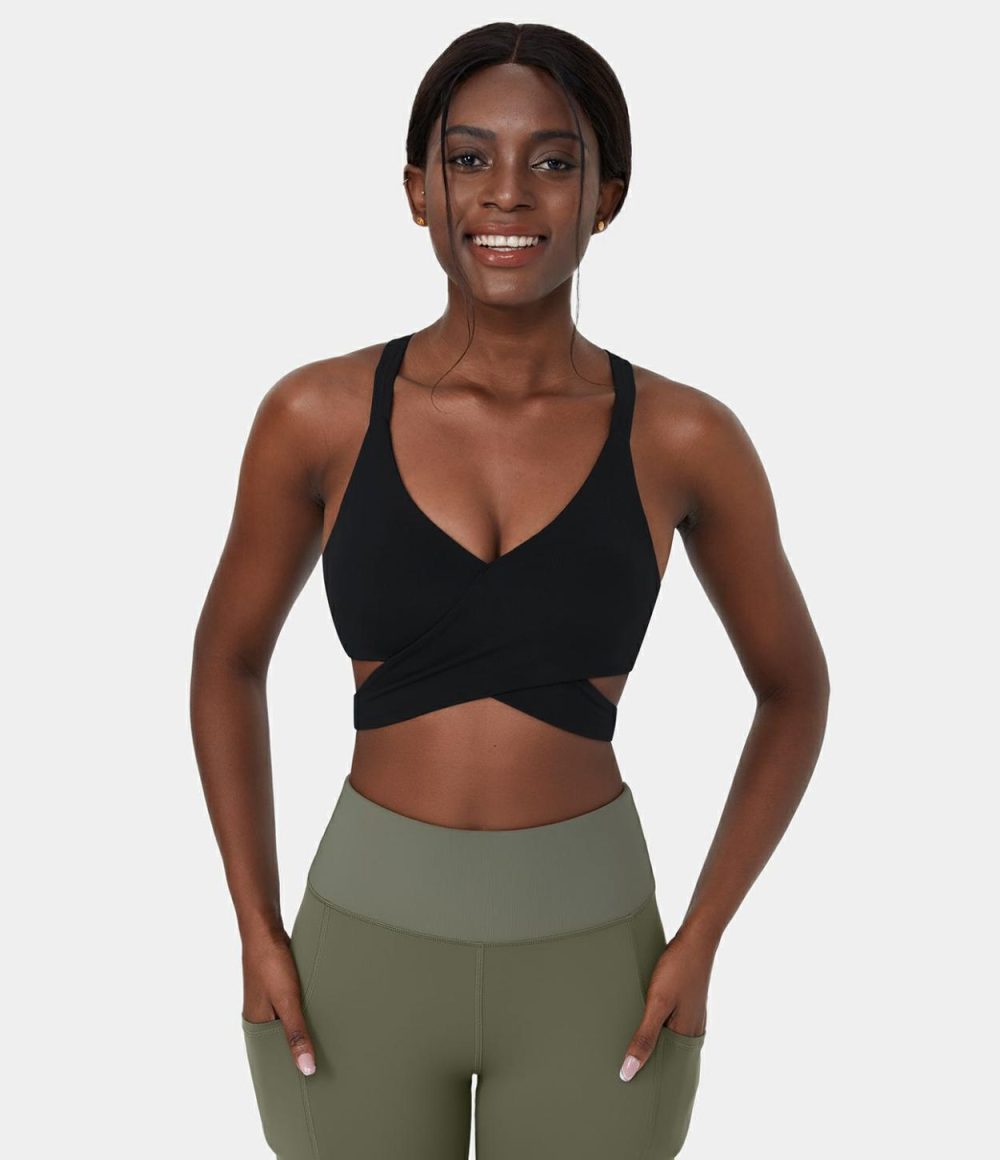 Low Support Crossover Hem Cut Out Racerback Yoga Sports Bra  | Womens  Sports Bras Clothing Sports Bras