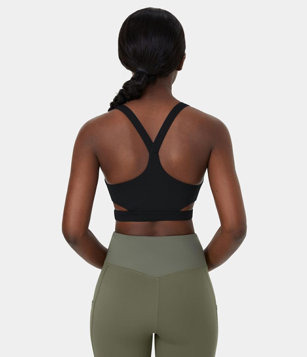 Low Support Crossover Hem Cut Out Racerback Yoga Sports Bra  | Womens  Sports Bras Clothing Sports Bras