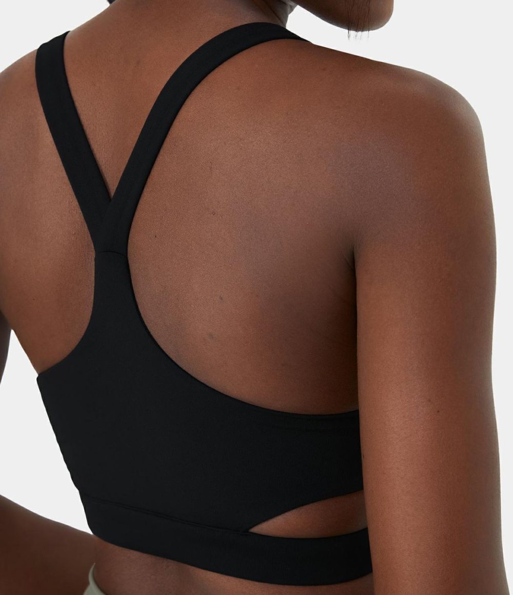 Low Support Crossover Hem Cut Out Racerback Yoga Sports Bra  | Womens  Sports Bras Clothing Sports Bras