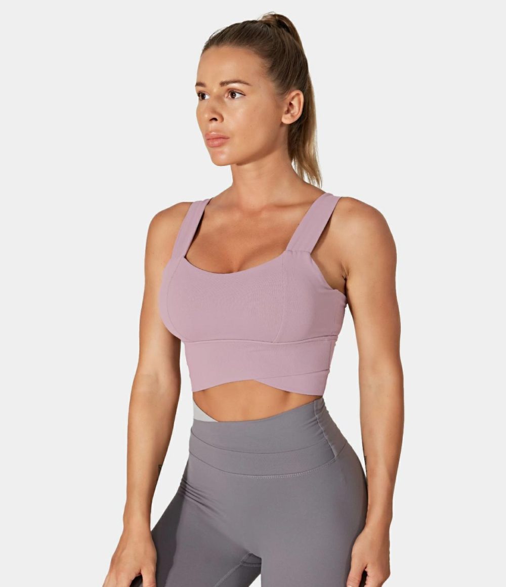 Low Support Solid Longline Yoga Sports Bra  | Womens  Sports Bras Clothing Lotus Pink/Twilight Blue/Black/Celadon/Pewter Grey