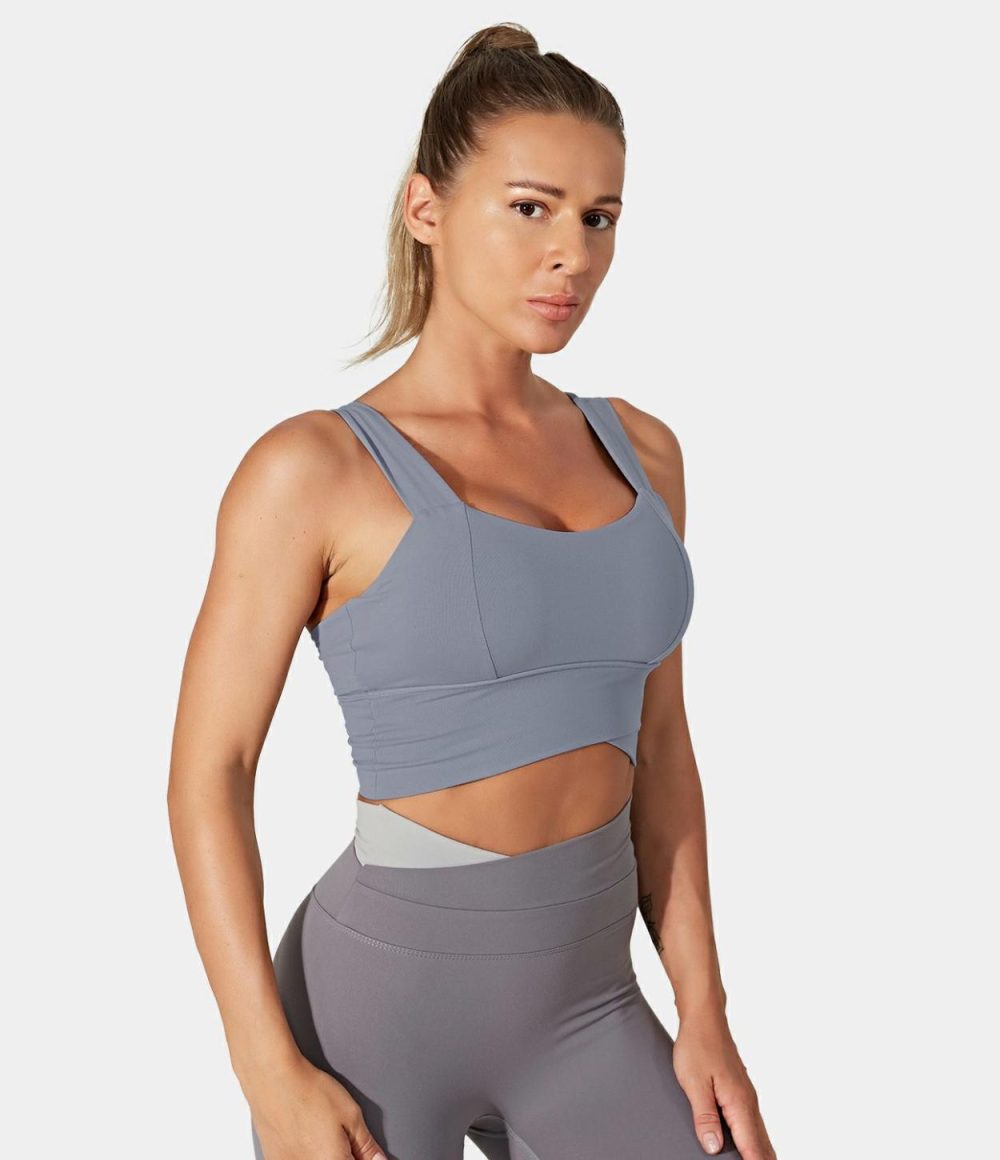 Low Support Solid Longline Yoga Sports Bra  | Womens  Sports Bras Clothing Celadon/Twilight Blue/Black/Pewter Grey/Lotus Pink