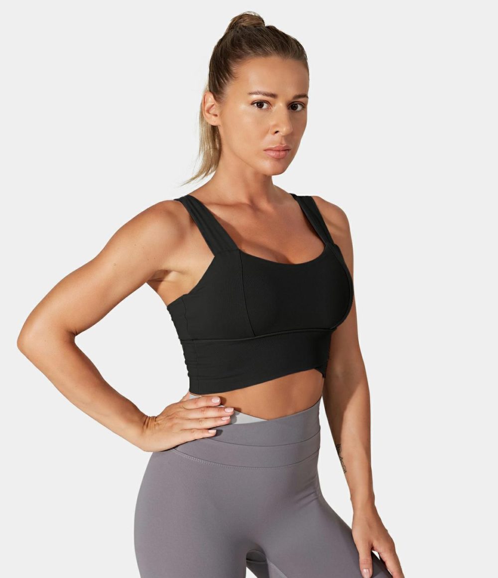 Low Support Solid Longline Yoga Sports Bra  | Womens  Sports Bras Clothing Celadon/Twilight Blue/Black/Pewter Grey/Lotus Pink