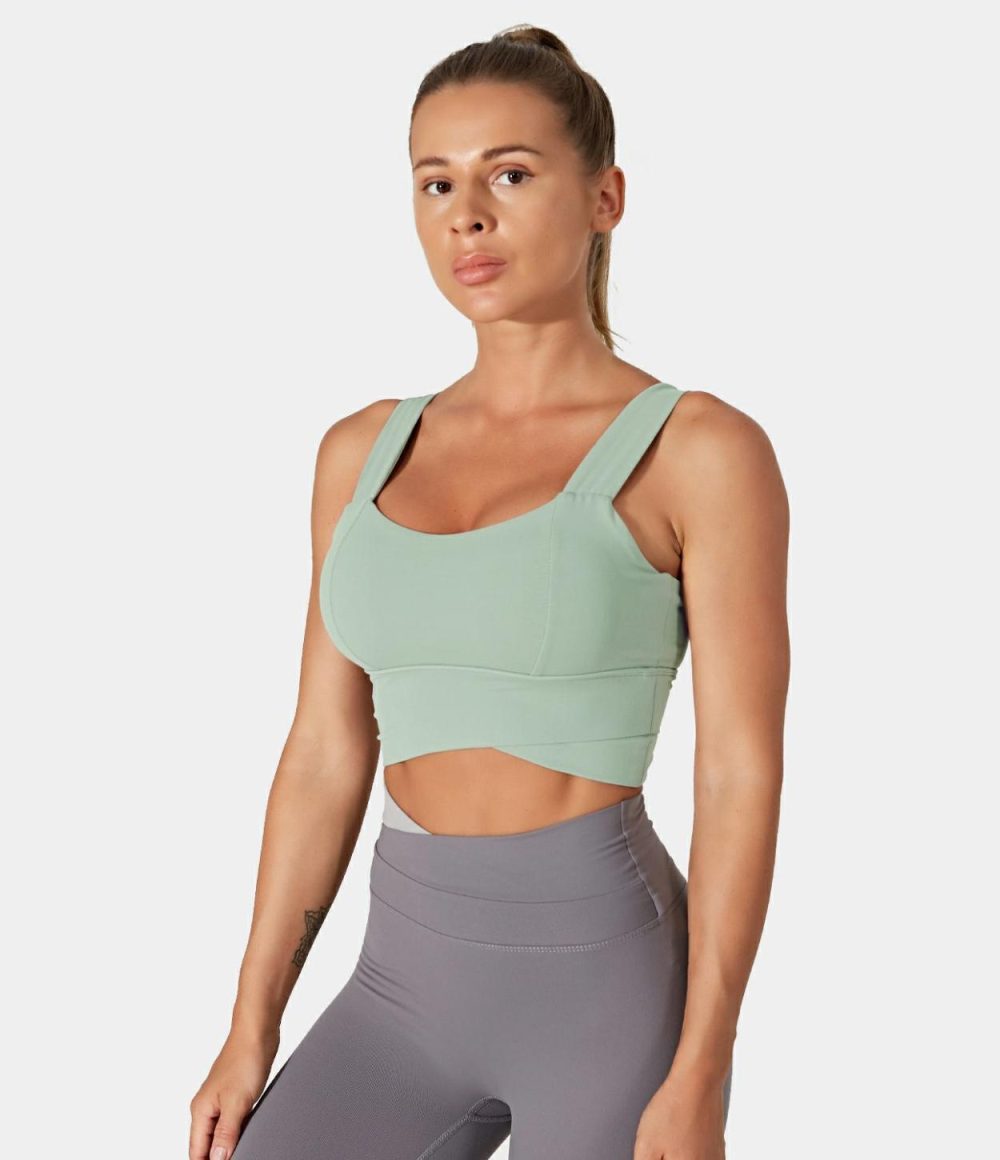 Low Support Solid Longline Yoga Sports Bra  | Womens  Sports Bras Clothing Lotus Pink/Twilight Blue/Black/Celadon/Pewter Grey