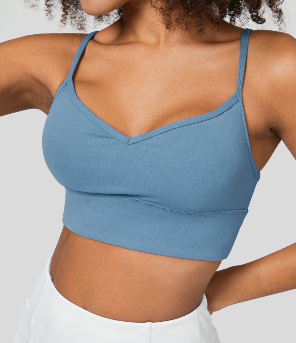 Low Support Sweetheart Neck Backless Yoga Sports Bra  | Womens  Sports Bras Clothing Silver Lake Blue/Black/White Alyssum