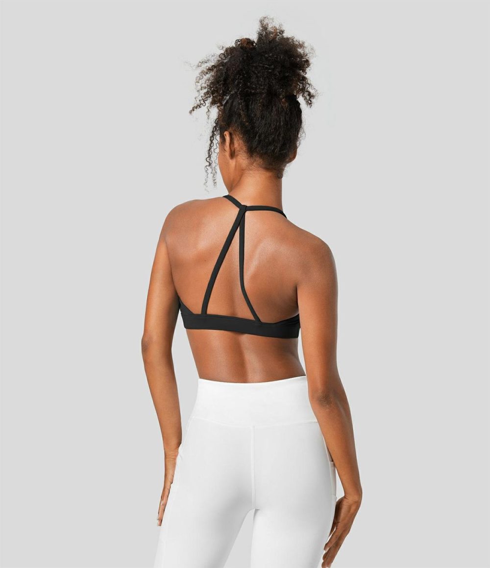 Low Support U Neck Backless Yoga Sports Bra  | Womens  Sports Bras Clothing Lagoon/Black/White