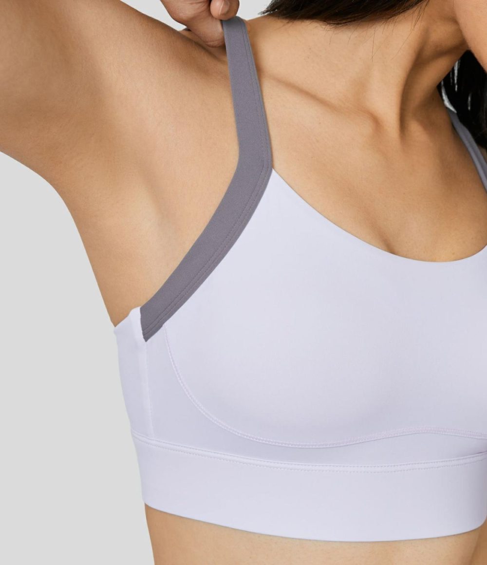 Medium Support Backless Crisscross Cut Out Adjustable Buckle Running Sports Bra  | Womens  Sports Bras Clothing Snow White Oak/Smoke White Purple/Pumpkin