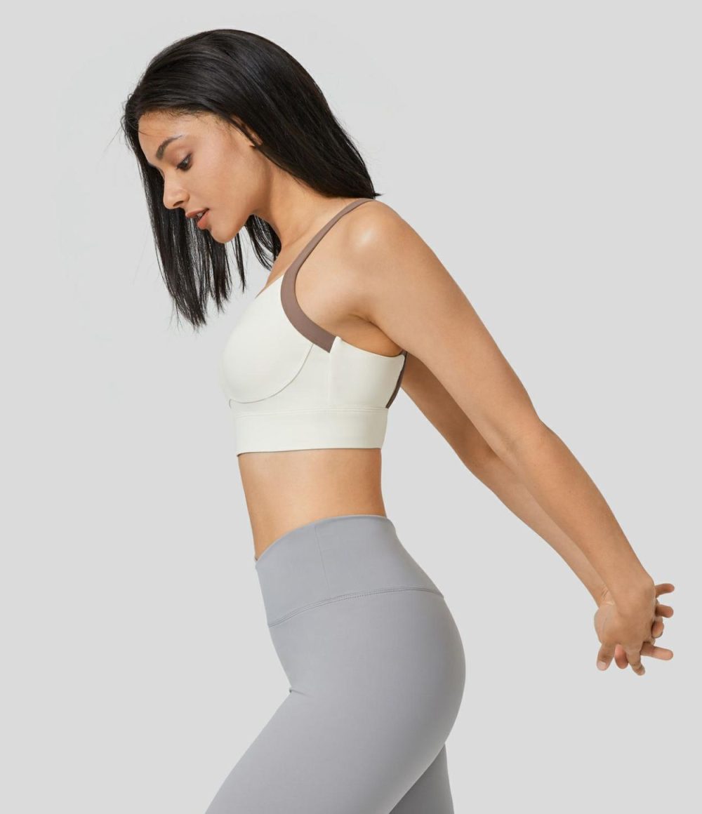 Medium Support Backless Crisscross Cut Out Adjustable Buckle Running Sports Bra  | Womens  Sports Bras Clothing Snow White Oak/Smoke White Purple/Pumpkin