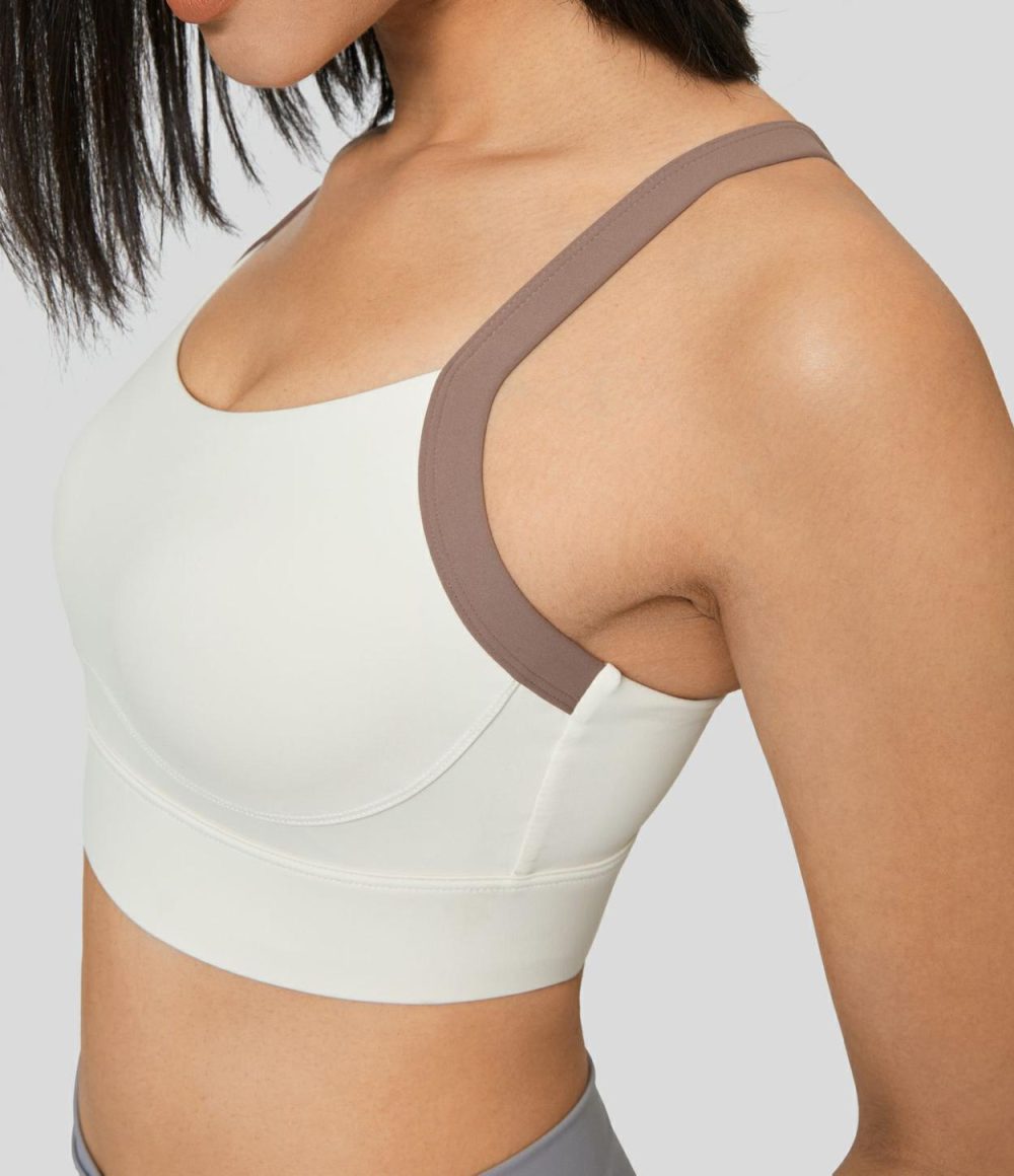 Medium Support Backless Crisscross Cut Out Adjustable Buckle Running Sports Bra  | Womens  Sports Bras Clothing Snow White Oak/Smoke White Purple/Pumpkin