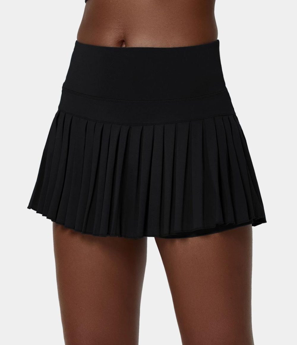 Mid Rise 2-in-1 Side Pocket Pleated Mini Tennis Skirt  | Womens  Mini Skirts Clothing Black/White/Nebulas Blue/Arctic