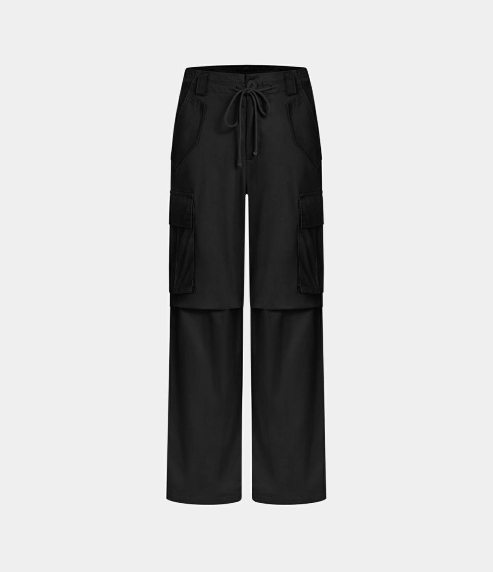 Mid Rise Adjustable Drawstring Button Zip Multi Pockets Wide Leg Casual Cargo Pants  | Womens  Cargo Pants Cargo Pants Cargo Pants