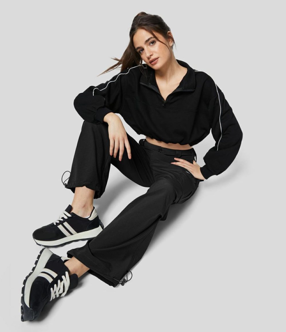 Mid Rise Button Zipper Multiple Pockets Adjustable Drawcord Casual Cargo Joggers  | Womens  Cargo Pants Cargo Pants Black/Storm Front