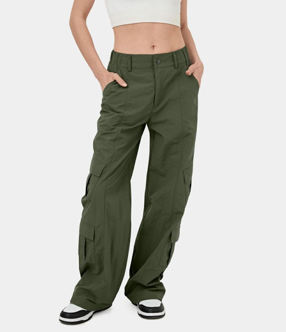 Mid Rise Button Zipper Multiple Pockets Wide Leg Casual Cargo Pants  | Womens  Cargo Pants Cargo Pants Cargo Pants