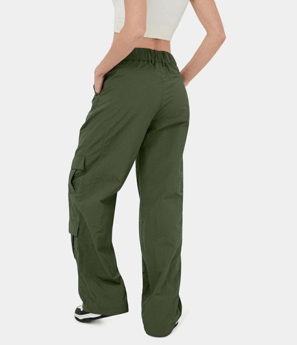 Mid Rise Button Zipper Multiple Pockets Wide Leg Casual Cargo Pants  | Womens  Cargo Pants Cargo Pants Cargo Pants