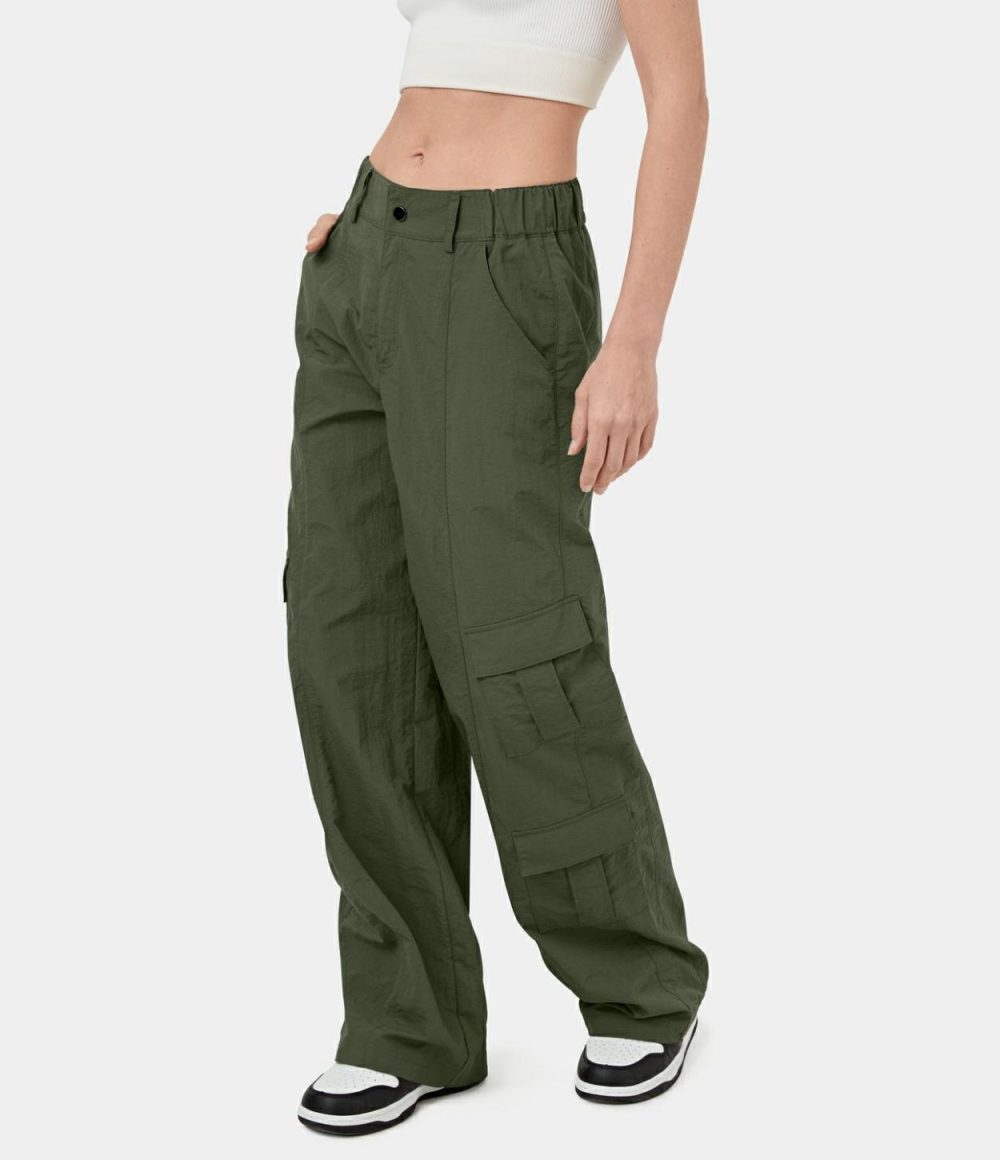 Mid Rise Button Zipper Multiple Pockets Wide Leg Casual Cargo Pants  | Womens  Cargo Pants Cargo Pants Cargo Pants