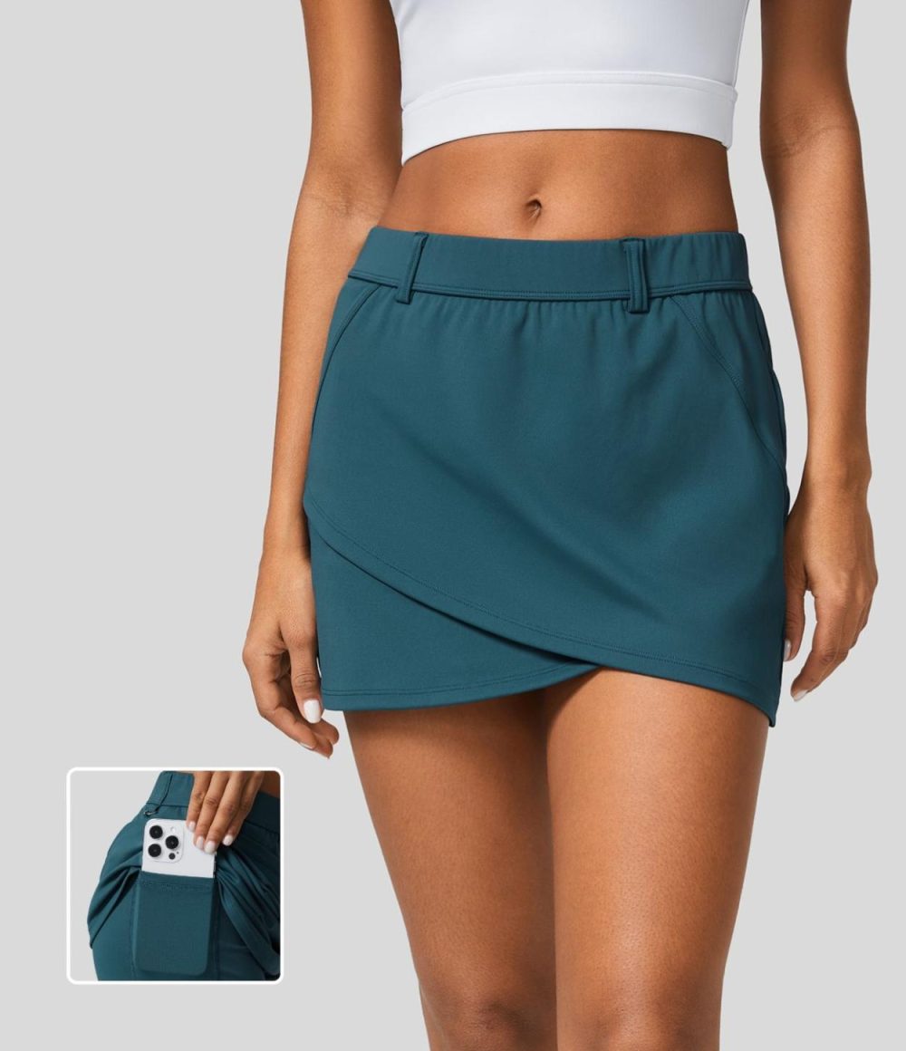 Mid Rise Crossover Hem 2-in-1 Side Pocket Quick Dry Mini Golf Skirt  | Womens  Mini Skirts Clothing Dragonfly/Black