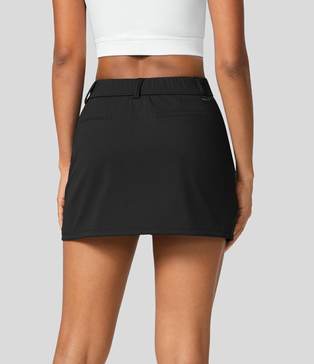 Mid Rise Crossover Hem 2-in-1 Side Pocket Quick Dry Mini Golf Skirt  | Womens  Mini Skirts Clothing Dragonfly/Black