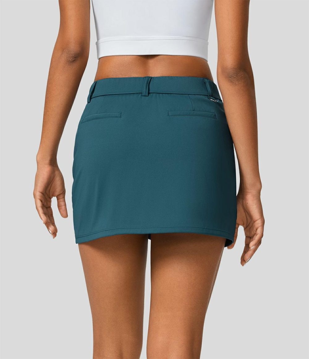 Mid Rise Crossover Hem 2-in-1 Side Pocket Quick Dry Mini Golf Skirt  | Womens  Mini Skirts Clothing Dragonfly/Black