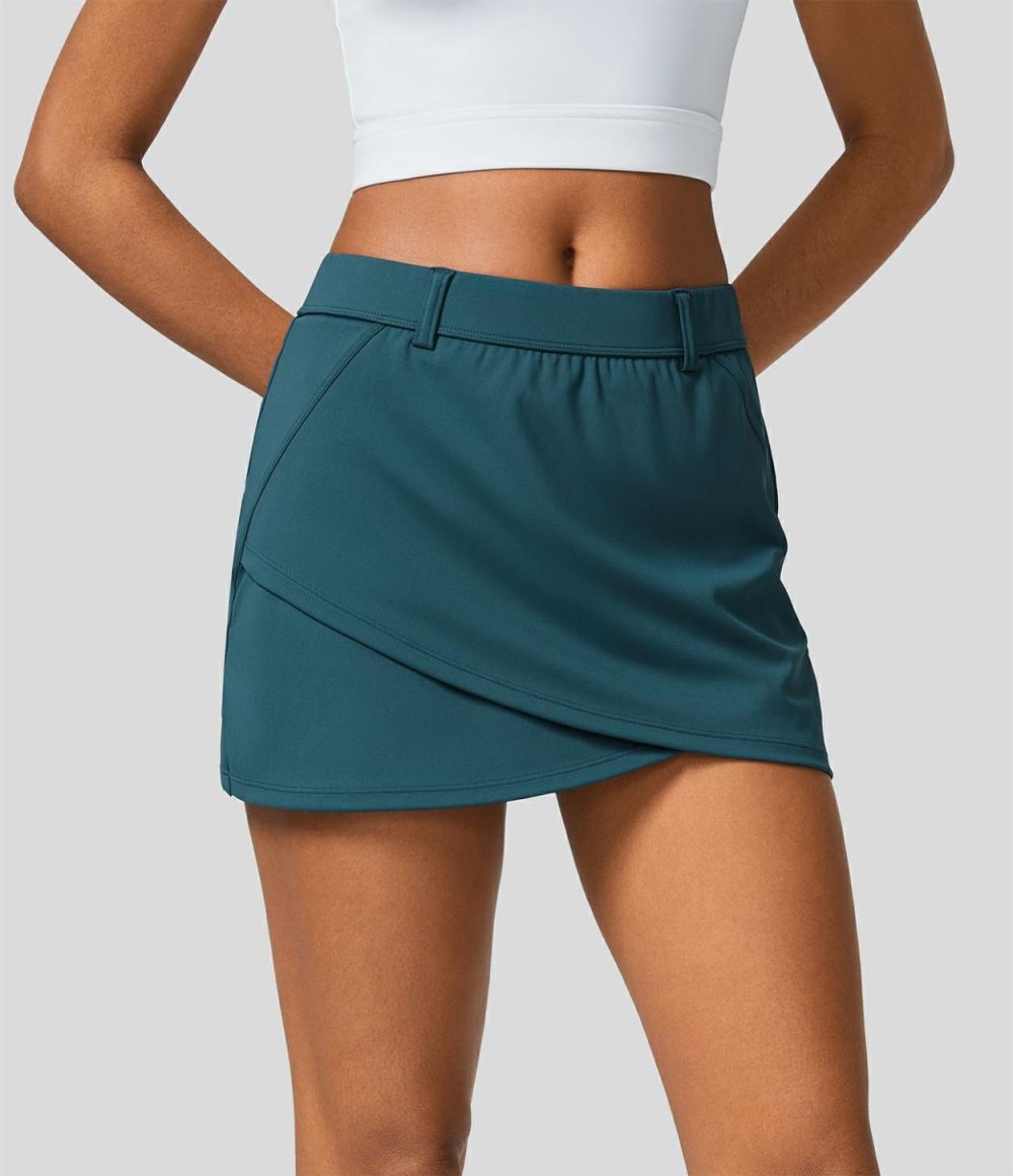 Mid Rise Crossover Hem 2-in-1 Side Pocket Quick Dry Mini Golf Skirt  | Womens  Mini Skirts Clothing Dragonfly/Black