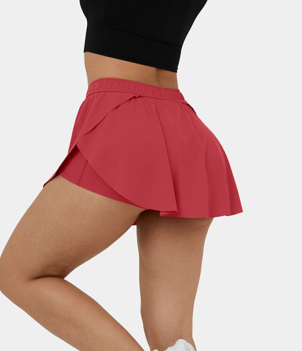 Mid Rise Drawstring 2-in-1 Side Pocket Curved Hem Mini Skirt  | Womens  Mini Skirts Clothing Mini Skirts