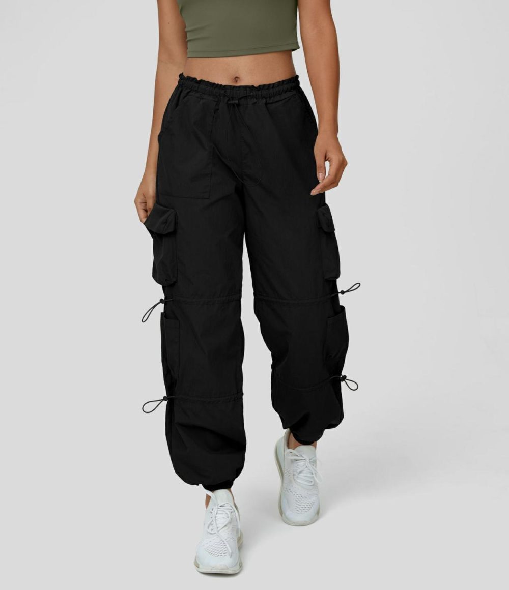 Mid Rise Drawstring Multi Pockets Casual Cargo Cotton Joggers  | Womens  Cargo Pants Cargo Pants Black/Mood Indigo/Deep Mocha Brown/Grey/Lark/Storm Gray/Silver Pink/Float Green