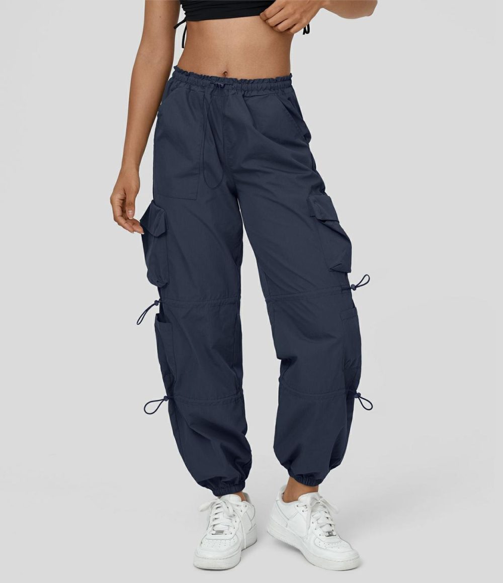 Mid Rise Drawstring Multi Pockets Casual Cargo Cotton Joggers  | Womens  Cargo Pants Cargo Pants Black/Mood Indigo/Deep Mocha Brown/Grey/Lark/Storm Gray/Silver Pink/Float Green