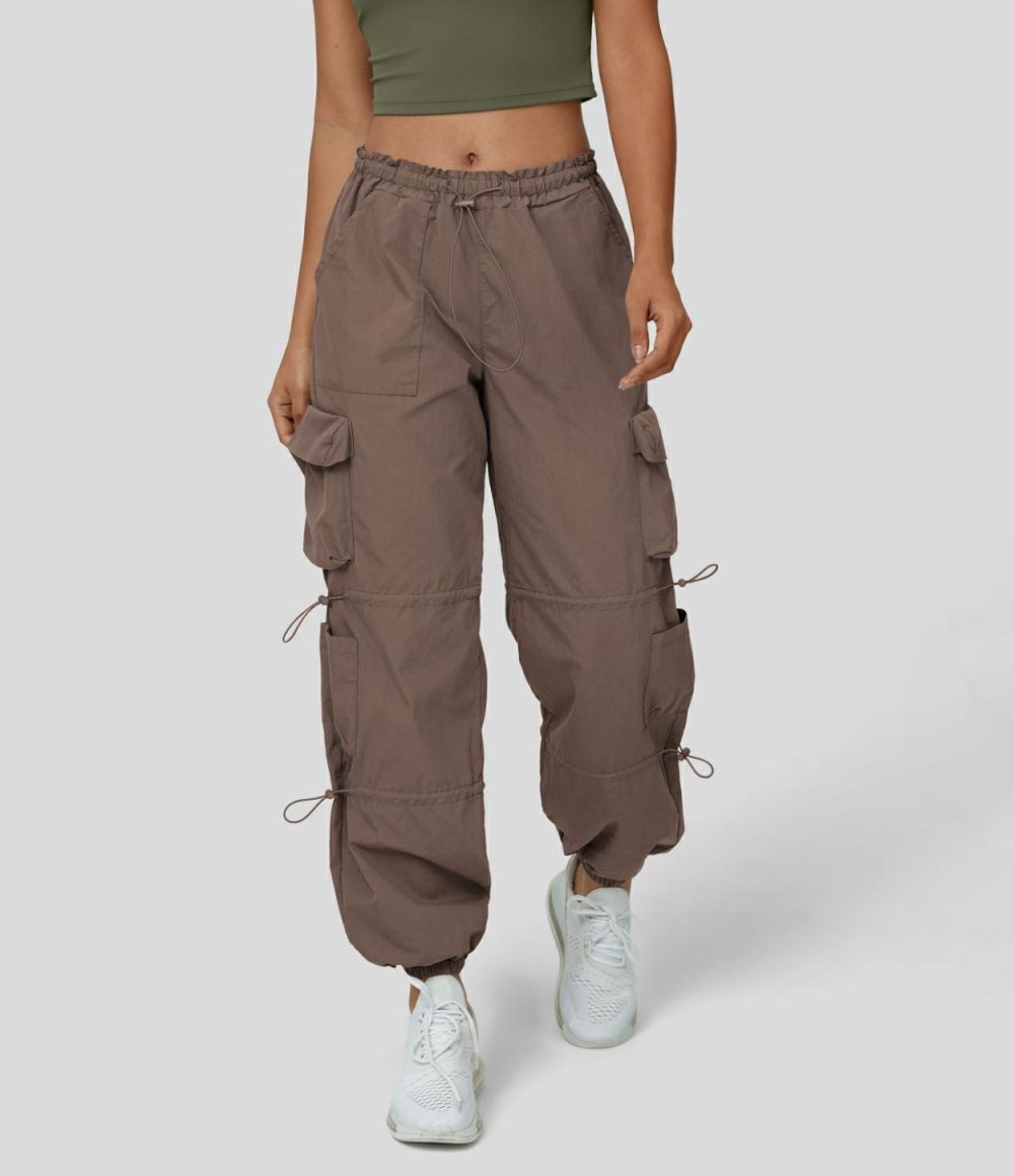 Mid Rise Drawstring Multi Pockets Casual Cargo Cotton Joggers  | Womens  Cargo Pants Cargo Pants Black/Mood Indigo/Deep Mocha Brown/Grey/Lark/Storm Gray/Silver Pink/Float Green