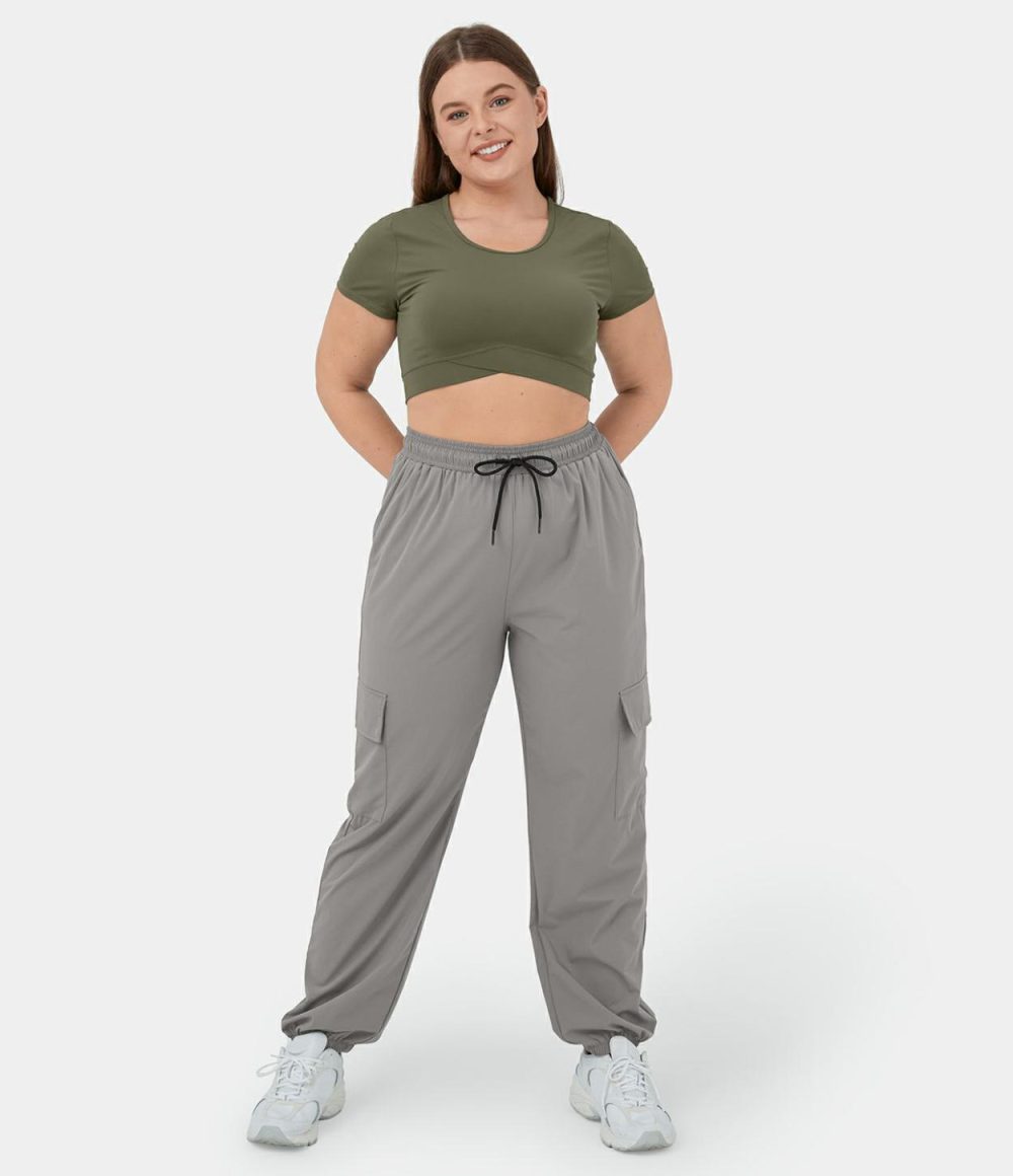 Mid Rise Drawstring Side Pocket Casual Plus Size Cargo Joggers  | Womens  Cargo Pants Cargo Pants Cargo Pants