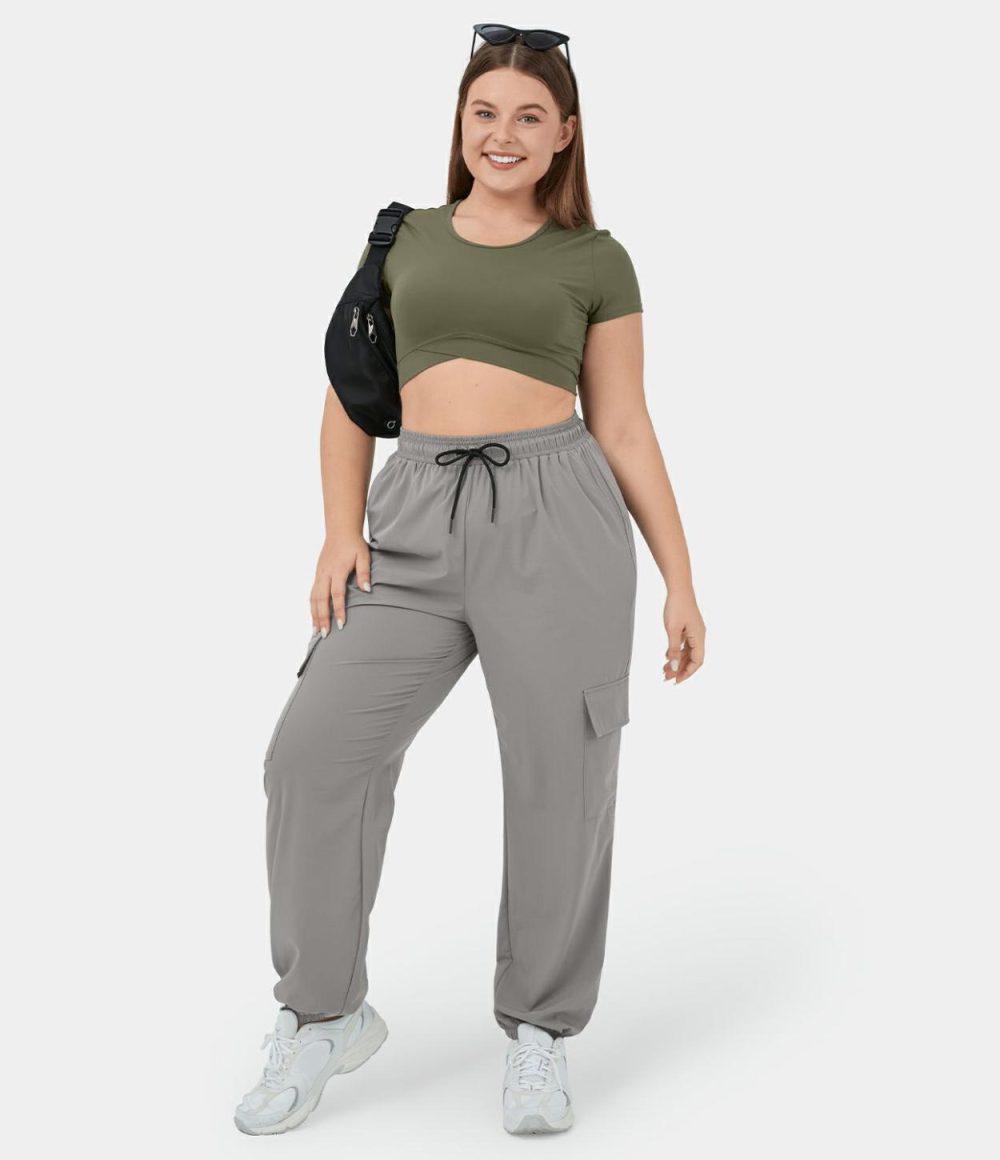 Mid Rise Drawstring Side Pocket Casual Plus Size Cargo Joggers  | Womens  Cargo Pants Cargo Pants Cargo Pants