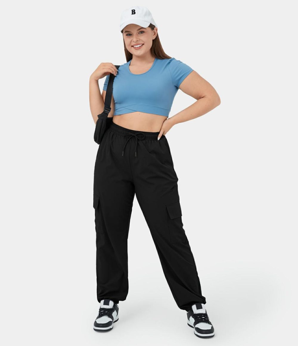 Mid Rise Drawstring Side Pocket Casual Plus Size Cargo Joggers  | Womens  Cargo Pants Cargo Pants Cargo Pants