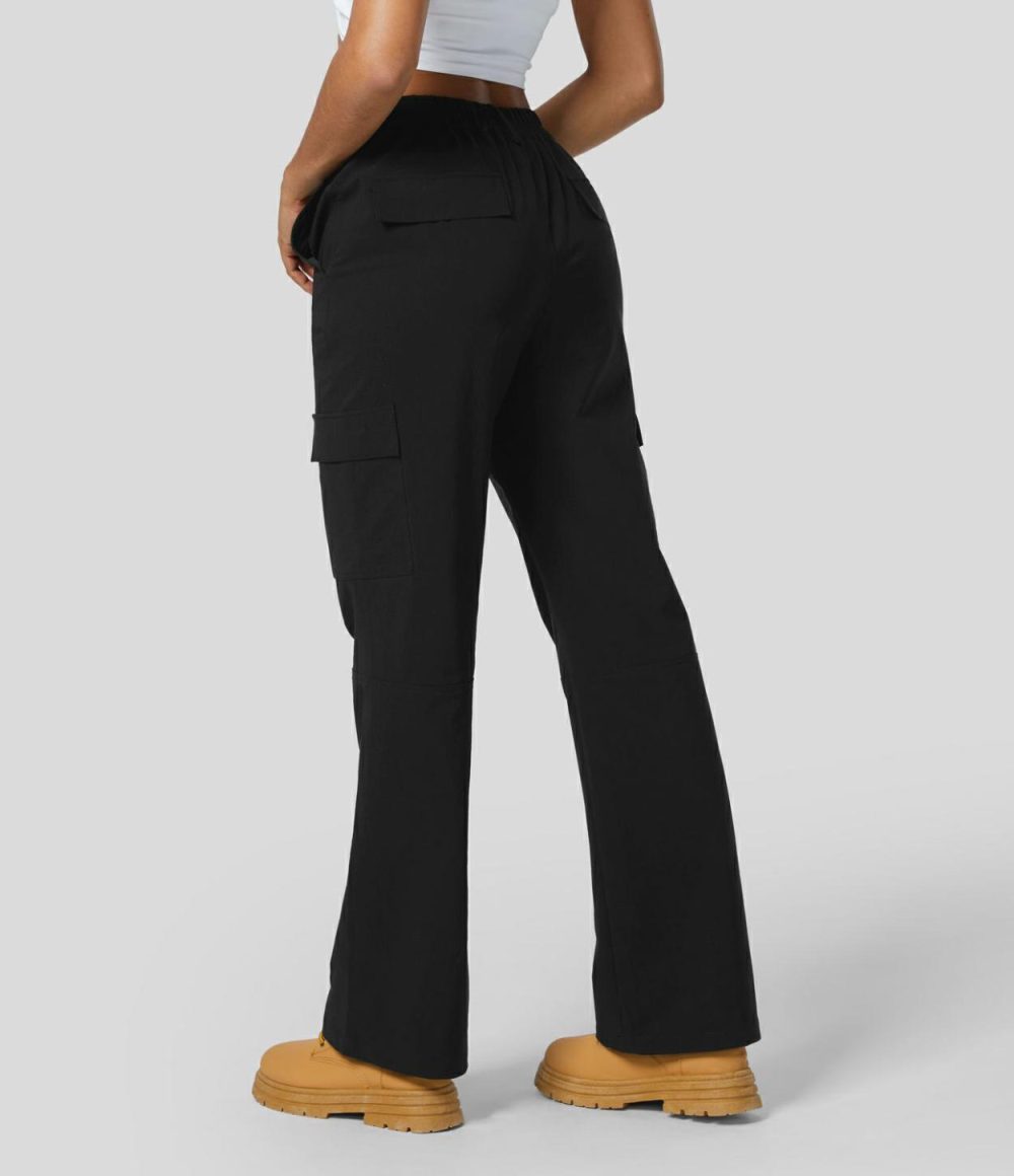 Mid Rise Elastic Waistband  Multiple Pockets Work Cargo Pants  | Womens  Active Work Pants Active Work Pants Active Work Pants