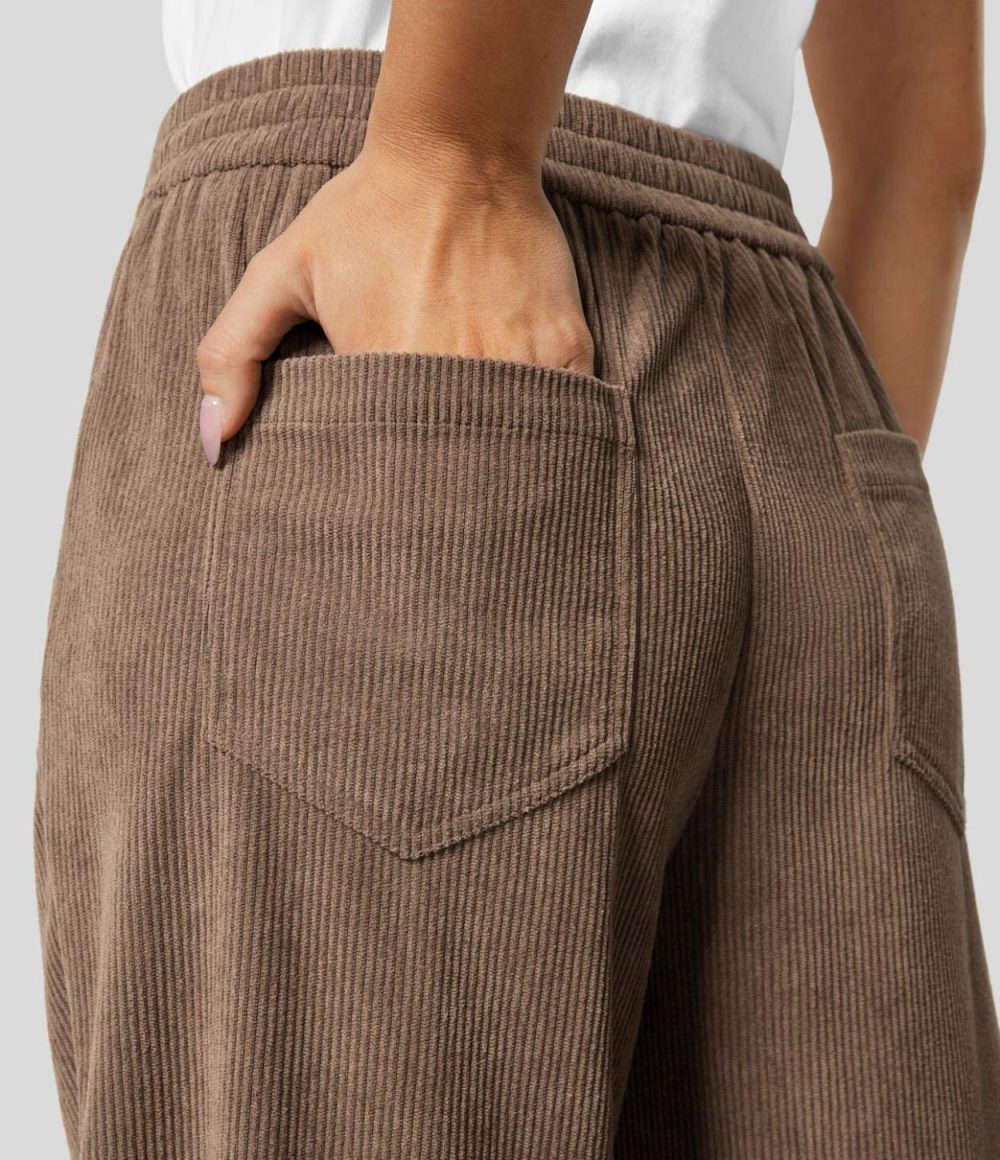 Mid Rise Elastic Waistband Multiple Pockets Work Corduroy Pants  | Womens  Active Work Pants Active Work Pants Active Work Pants