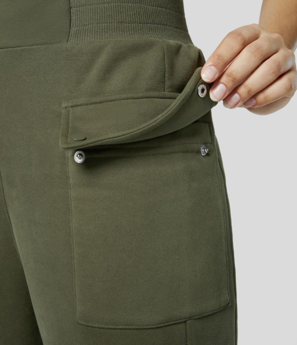 Mid Rise Elastic Waistband Multiple Pockets Zipper Fleece Hiking Cotton Cargo Sweatpants  | Womens  Cargo Pants Cargo Pants Cargo Pants