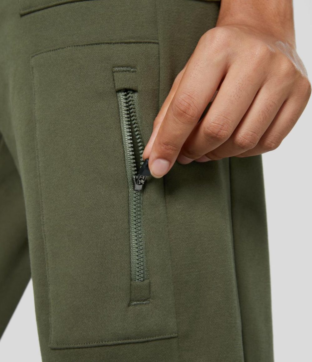 Mid Rise Elastic Waistband Multiple Pockets Zipper Fleece Hiking Cotton Cargo Sweatpants  | Womens  Cargo Pants Cargo Pants Cargo Pants