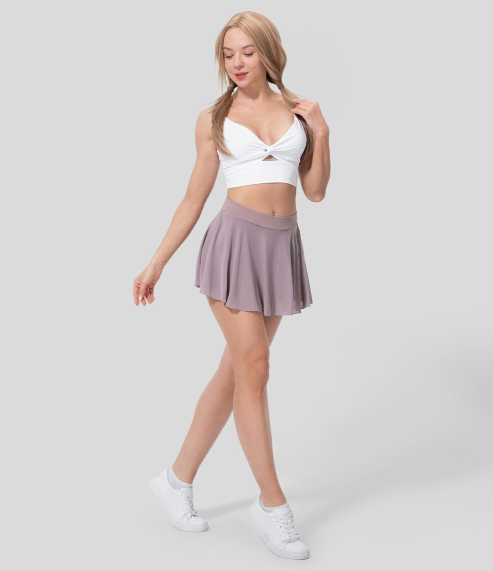 Mid Rise Mesh 2-in-1 Micro Mini Flare Casual Skirt  | Womens  Mini Skirts Clothing Mauve Shadows/Black