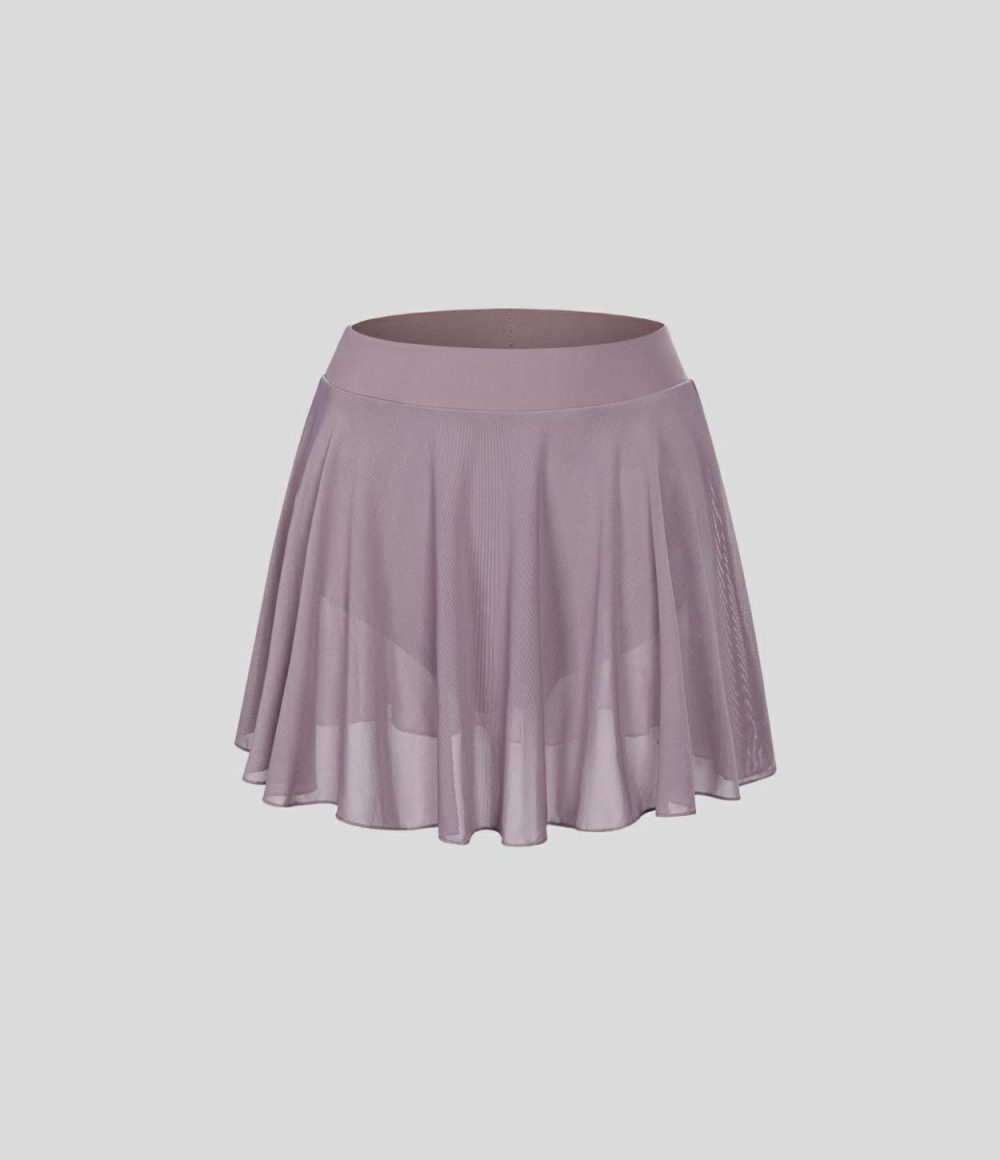 Mid Rise Mesh 2-in-1 Micro Mini Flare Casual Skirt  | Womens  Mini Skirts Clothing Mauve Shadows/Black