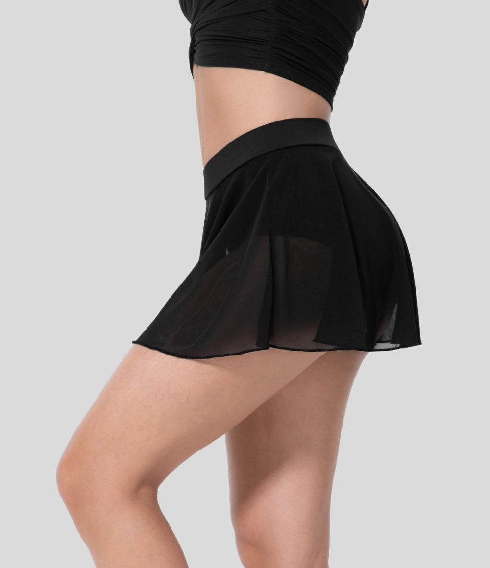 Mid Rise Mesh 2-in-1 Micro Mini Flare Casual Skirt  | Womens  Mini Skirts Clothing Mauve Shadows/Black