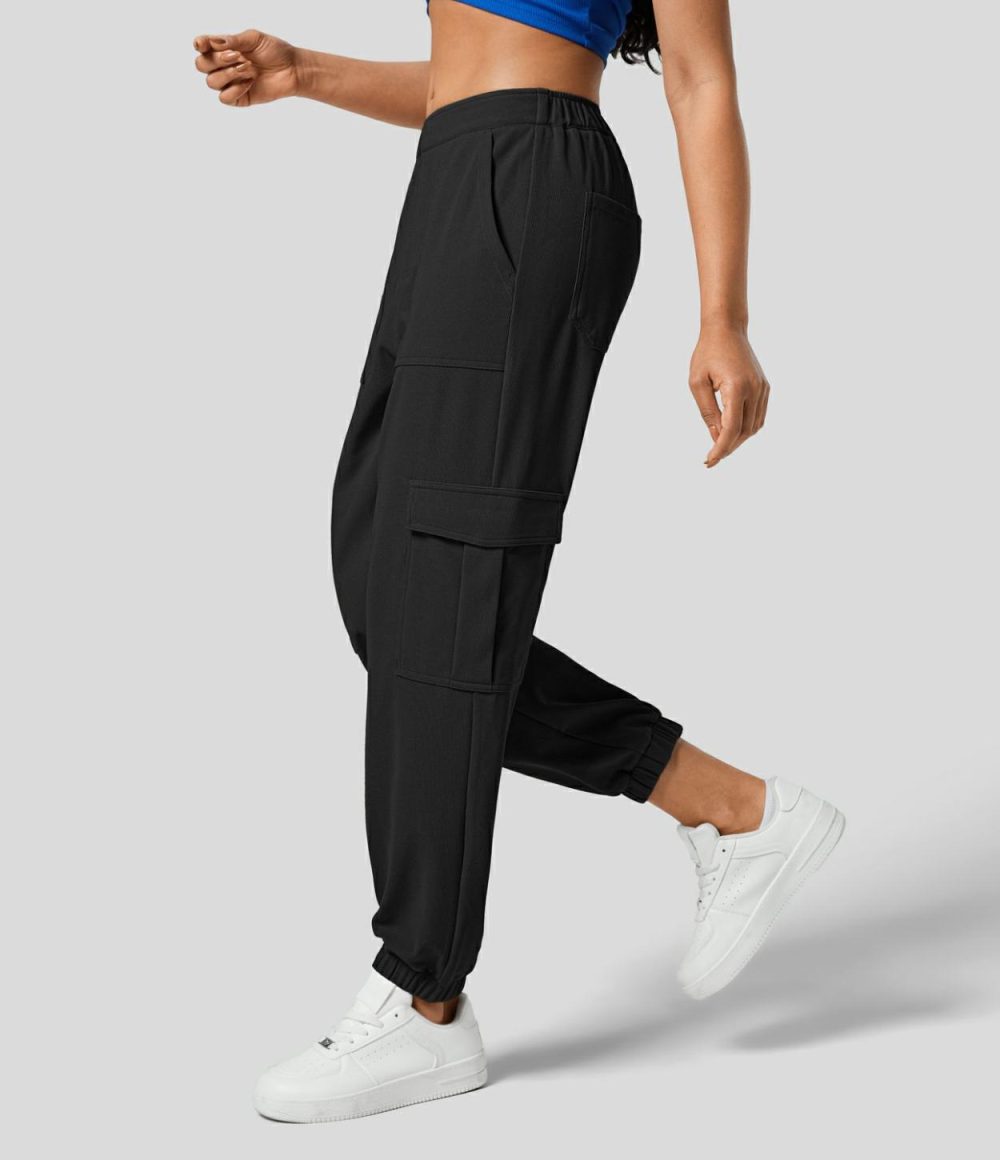 Mid Rise Multiple Pockets Waffle Casual Cargo Joggers  | Womens  Cargo Pants Cargo Pants Cargo Pants