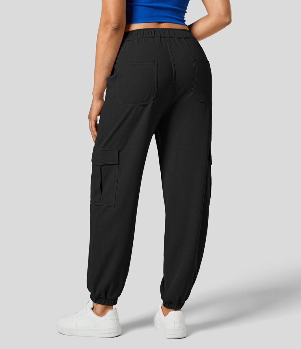 Mid Rise Multiple Pockets Waffle Casual Cargo Joggers  | Womens  Cargo Pants Cargo Pants Cargo Pants