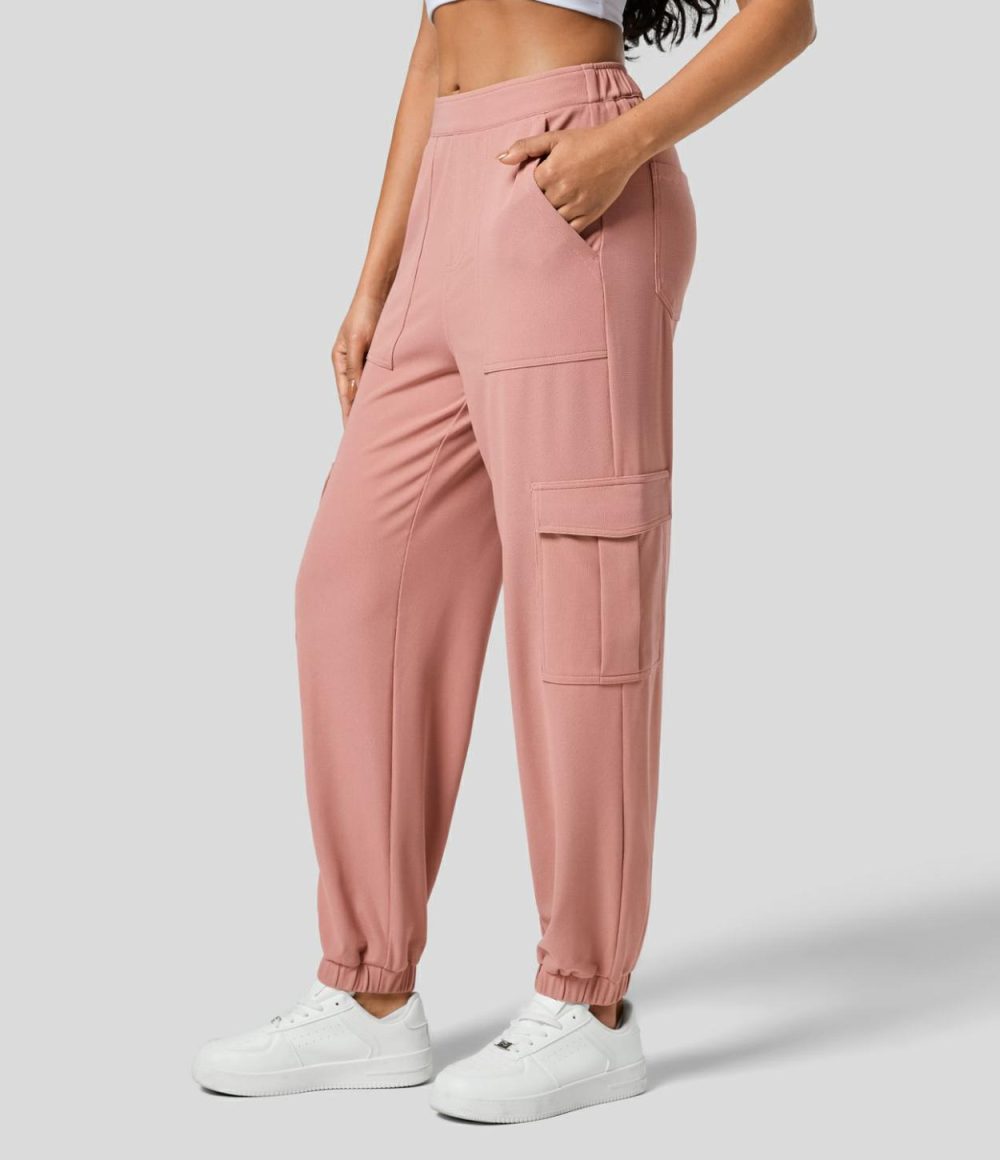 Mid Rise Multiple Pockets Waffle Casual Cargo Joggers  | Womens  Cargo Pants Cargo Pants Cargo Pants