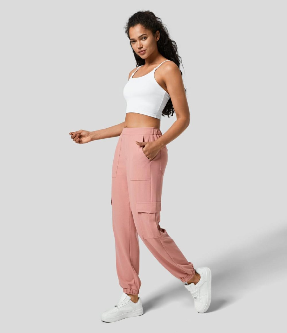 Mid Rise Multiple Pockets Waffle Casual Cargo Joggers  | Womens  Cargo Pants Cargo Pants Cargo Pants