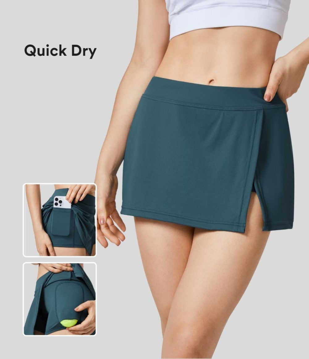 Mid Rise Split 2-in-1 Side Pocket Quick Dry Micro Mini Tennis Skirt  | Womens  2-in-1 Skorts 2-in-1 Skorts 2-in-1 Skorts