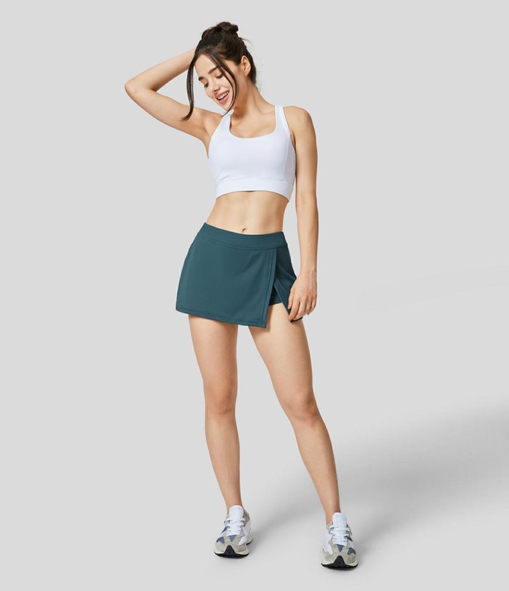 Mid Rise Split 2-in-1 Side Pocket Quick Dry Micro Mini Tennis Skirt  | Womens  2-in-1 Skorts 2-in-1 Skorts 2-in-1 Skorts