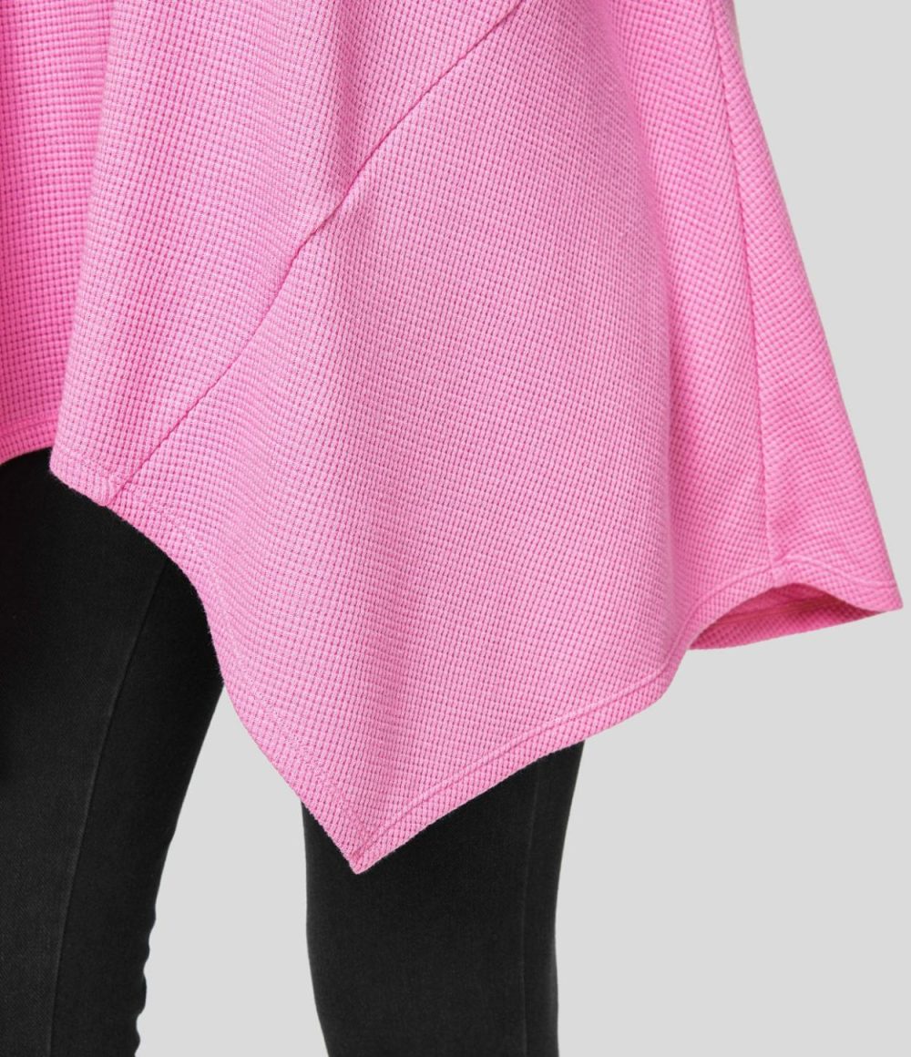 Oversize V Neck Long Sleeve Asymmetric Hem Waffle Casual Cotton Sweatshirt  | Womens  Long Sleeve Tops Clothing Black/Begonia Pink