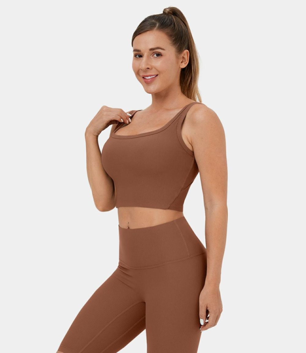 Padded Ribbed Knit Active Cropped Tank Top  | Womens  Cropped Tops Clothing Cropped Tops