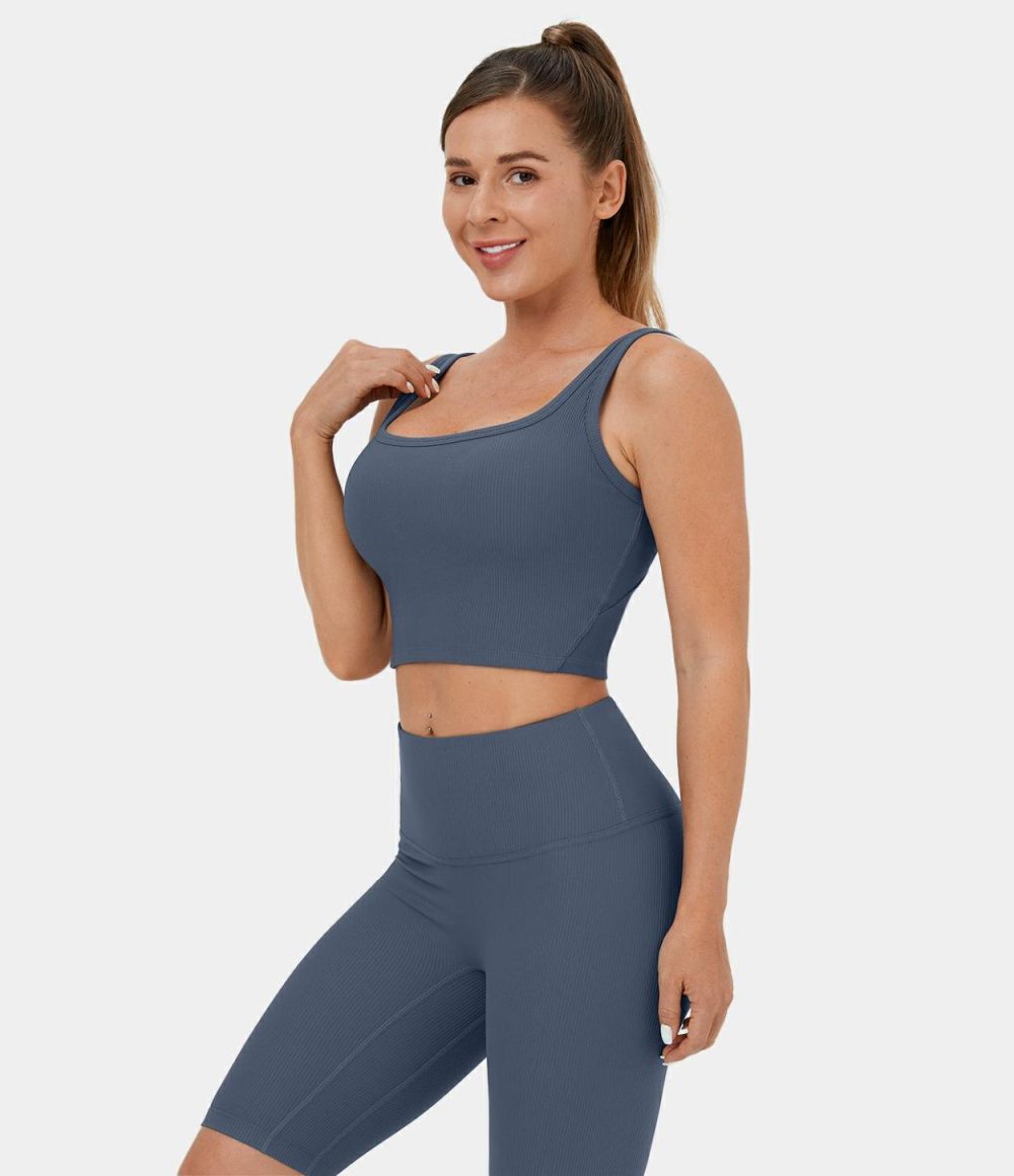 Padded Ribbed Knit Active Cropped Tank Top  | Womens  Cropped Tops Clothing Cropped Tops